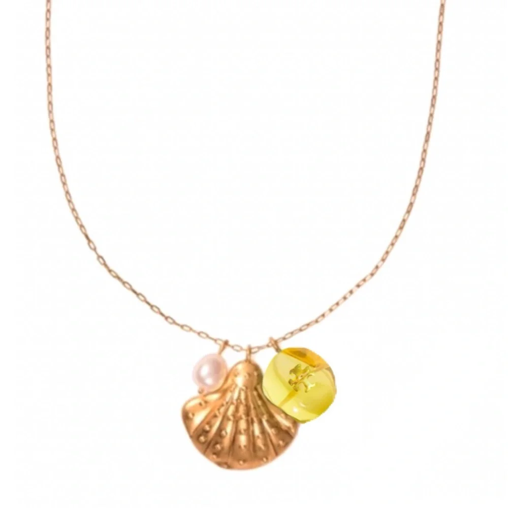 TORY BURCH • Sea Of Dreams Yellow Shell Pearl Stone Pendant Necklace - Picture 1 of 5